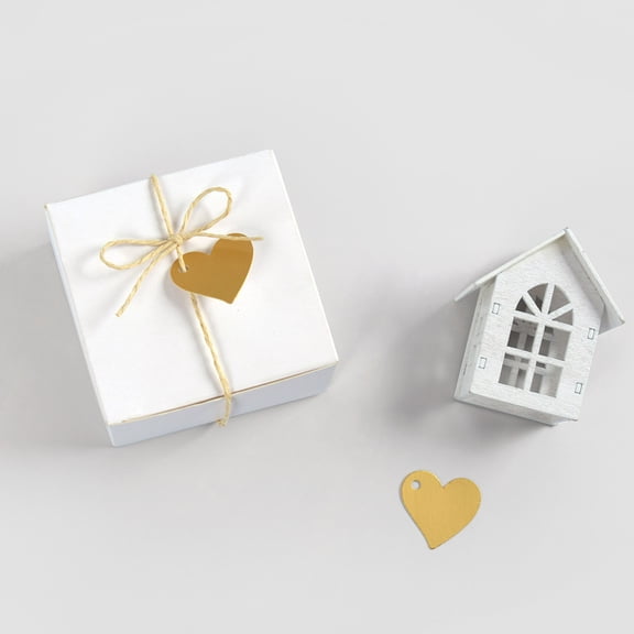 Holiday Gift Tags, Golden Heart Shaped Packaging Cards 50 Pack, Premium Plastic Matte Finish Labels for Birthdays Weddings Versatile Use