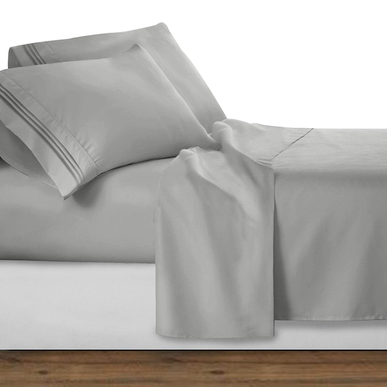 Holiday Gift Wrinkle-Free 4-Piece Bed Sheet Set, Deep Pocket up to 16 inch, California King, Silver