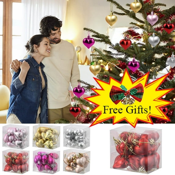 Holiday Gifts! Boovnll 12Pcs Valentine's Day Heart Shaped Ornaments - Valentines Heart Ornaments, Glitter Heart Ornament, Christmas Valentine's Day Tree Decorations Gifts, Valentines Day Decorations