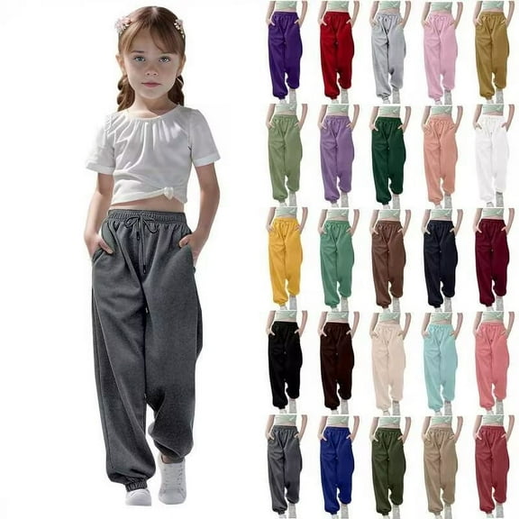 Holiday Gifts Horkkom Girls Sweatpants Teen Solid Color High Waisted Joggers Casual Loose Sweat Pants with Pocket Drawstring