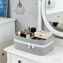 Holiday Gifts Storage Baskets - Round Woven Storage Basket for Organizing, Small Decorative Toy Basket, Cute Storage Bin Box for Toys, Gifts - Gray