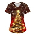 thumbnail image 1 of Holiday Savings! Titcea Christmas Scrub Tops Women Xmas Tree Print Short Sleeve V Neck Working Uniforms with Pockets Lightweight Comfort Scrub Tops, 1 of 2