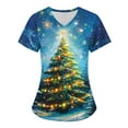 thumbnail image 1 of Holiday Gifts! Titcea Christmas Scrub Tops Women Cute Xmas Printed Nursing Uniform Shirts Pattern V-Neck T-Shirts Scrubs Top with Pockets, 1 of 2