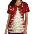 thumbnail image 1 of Holiday Gifts! Titcea Christmas Scrub Tops Women Xmas Tree Printed Short Sleeved V Neck Scrub Tops with Pockets Lightweight Stretchy Working Uniform, 1 of 4