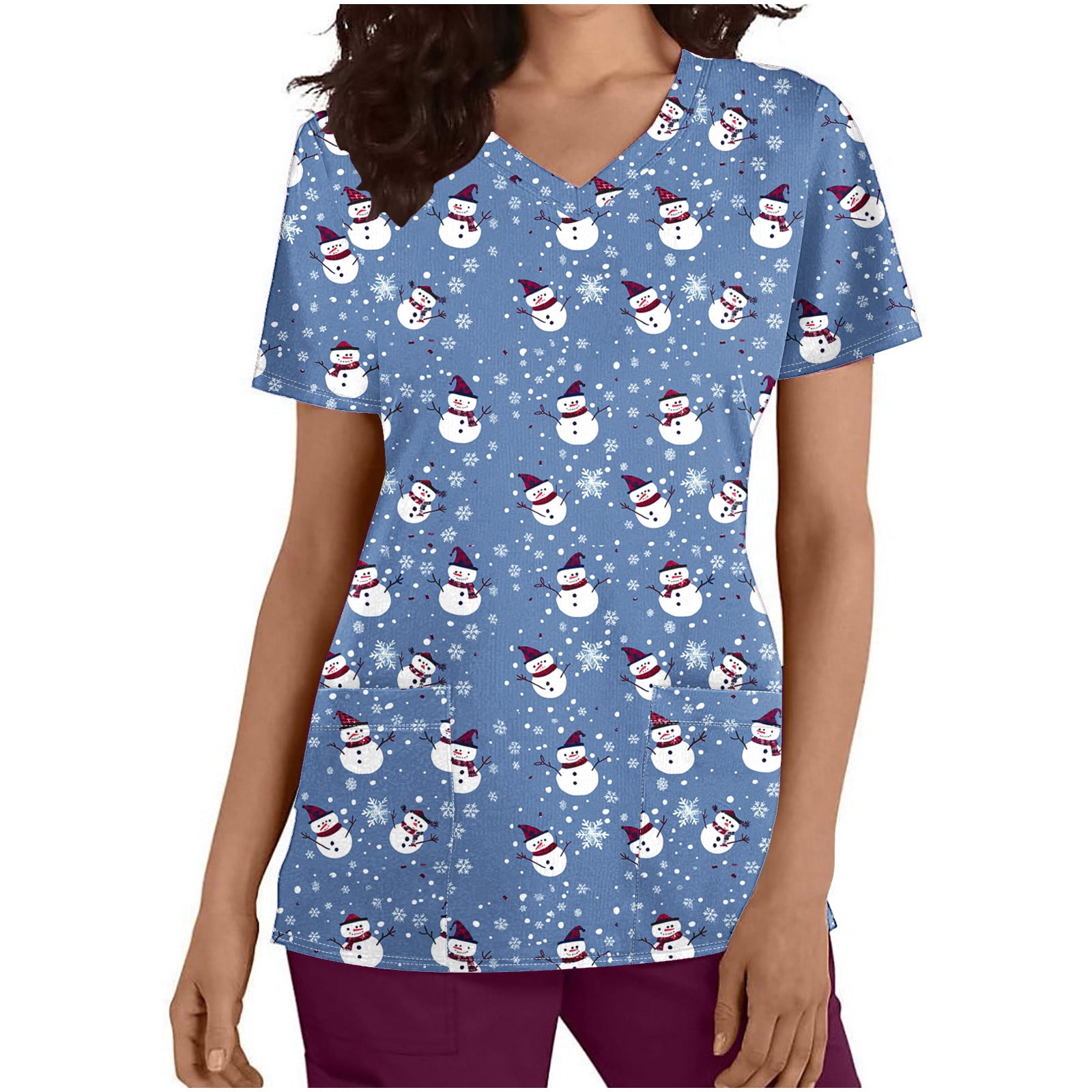 Holiday Gifts! Titcea Christmas Scrub Tops for Women Stretchy V