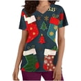 thumbnail image 1 of Holiday Gifts! Titcea Christmas Scrub Tops for Women Stretchy V Neck Short Sleeve Cute Xmas Printed Nurse Holiday Working Uniforms, 1 of 5
