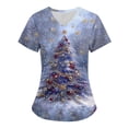 thumbnail image 1 of Holiday Gifts! Titcea Christmas Scrub Tops for Women Stretchy Vneck Short Sleeve Cute Xmas Printed Nurse Holiday Working Uniforms with Pockets, 1 of 2