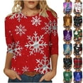 thumbnail image 1 of Holiday Gifts! Titcea Christmas Shirts for Women 3/4 Sleeve Crewneck Cute Christmas Print Pullover Sweaters 2024 Loose Comfort Casual Tops, 1 of 5