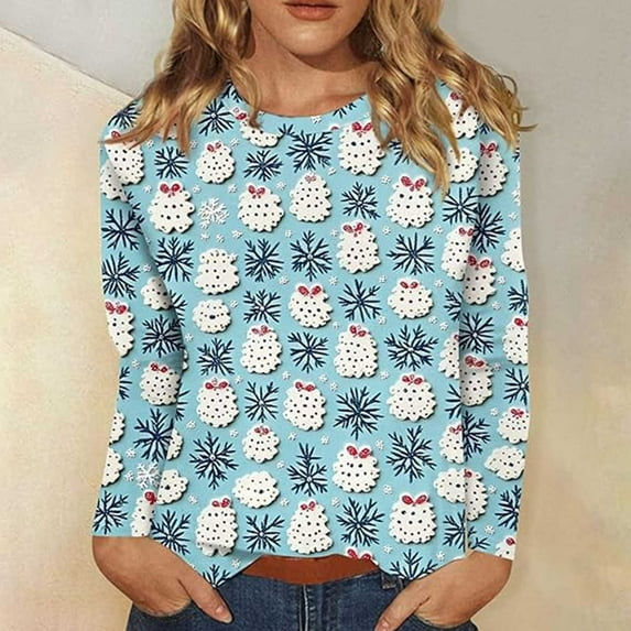 Holiday Gifts! Titcea Christmas Tops for Women 2024 Long Sleeve Crewneck Fashion Xmas Print Cute Pullover Sweaters 2024 Loose Comfort Lightweight Casual Tops