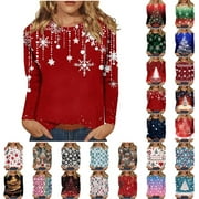Holiday Gifts! Titcea Christmas Tops for Women 2024 Long Sleeve Crewneck Fashion Xmas Print Cute Pullover Sweaters 2024 Loose Comfort Lightweight Casual Tops