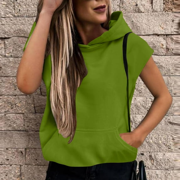 Holiday Gifts! Titcea Hoodies for Women Solid Color Oversized Sleeveless Hoodie with Pockets Loose Casual Pullover Sweatshirt