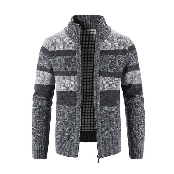 Holiday Gifts! Titcea Jackets for Men Fleece Large Size Stand Collar Thicken Patchwork Print Zipper Jackets Warm Comfort Sweaters