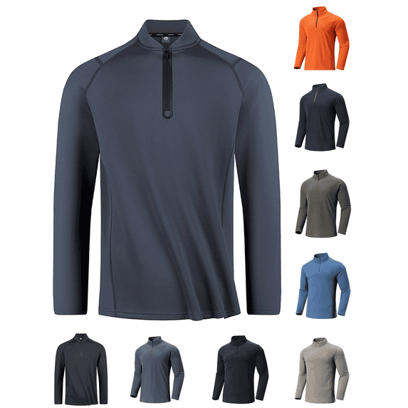Holiday Gifts! Titcea Long Sleeve Shirts for Men Fleecing Liner Zipper Solid Color Round Neck Shirt Warm Comfort Tops