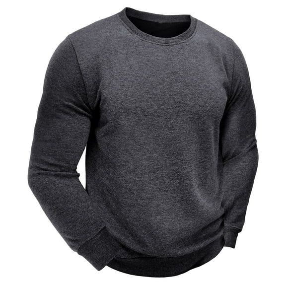 Holiday Gifts! Titcea Mens Sweatshirt Fleece Solid Color Crew Neck Long Sleeve Thicken Pullover Sweatshirts Loose Comfort Warm Casual Sweaters