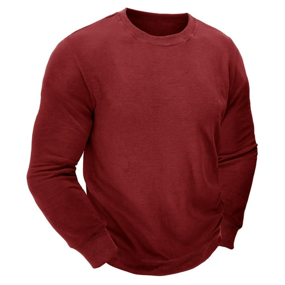 Holiday Gifts! Titcea Mens Sweatshirt Fleece Solid Color Crew Neck Long Sleeve Thicken Pullover Sweatshirts Loose Comfort Warm Casual Sweaters