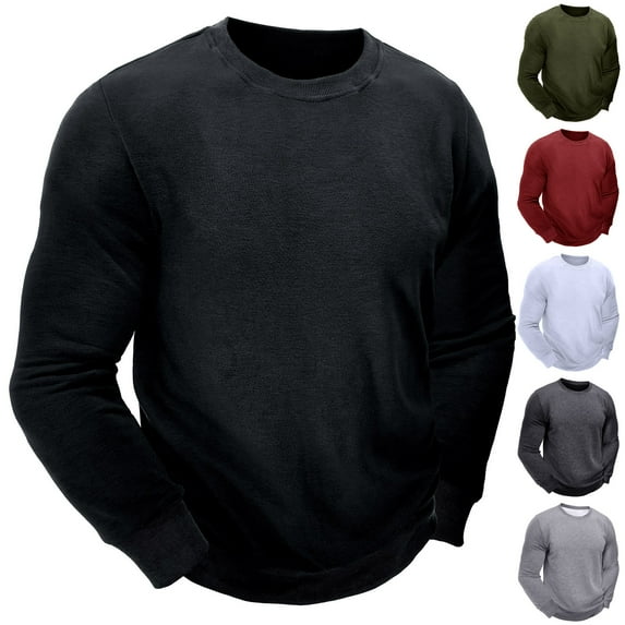 Holiday Gifts! Titcea Mens Sweatshirt Fleece Solid Color Crew Neck Long Sleeve Thicken Pullover Sweatshirts Loose Comfort Warm Casual Sweaters