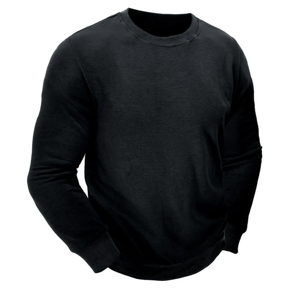 Holiday Gifts! Titcea Mens Sweatshirt Fleece Solid Color Crew Neck Long Sleeve Thicken Pullover Sweatshirts Loose Comfort Warm Casual Sweaters