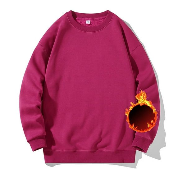 Holiday Gifts! Titcea Mens Sweatshirt Fleece Solid Color Crew Neck Long Sleeve Thicken Pullover Sweatshirts with Pockets Loose Comfort Warm Casual Sweaters