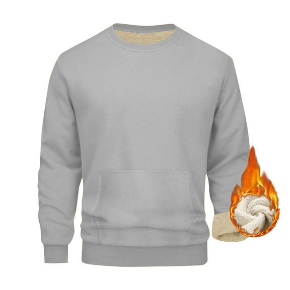 Holiday Gifts! Titcea Mens Sweatshirt Fleece Solid Color Crew Neck Long Sleeve Thicken Pullover Sweatshirts with Pockets Loose Comfort Warm Casual Sweaters