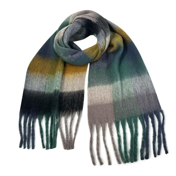 Holiday Gifts! Titcea Winter Scarf for Women Thicken Tassels Contrasting Plaid Retro Lengthening Shawls Wraps Windproof Warm Outdoor Cold Protection Scarves