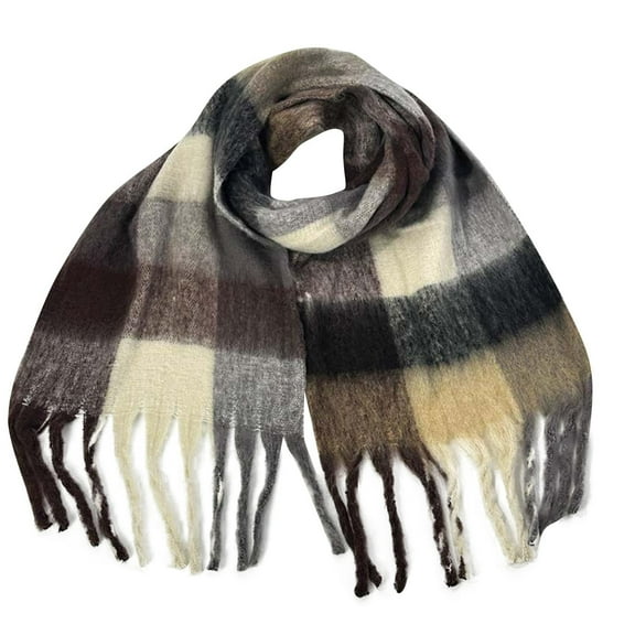 Holiday Gifts! Titcea Winter Scarf for Women Thicken Tassels Contrasting Plaid Retro Lengthening Shawls Wraps Windproof Warm Outdoor Cold Protection Scarves