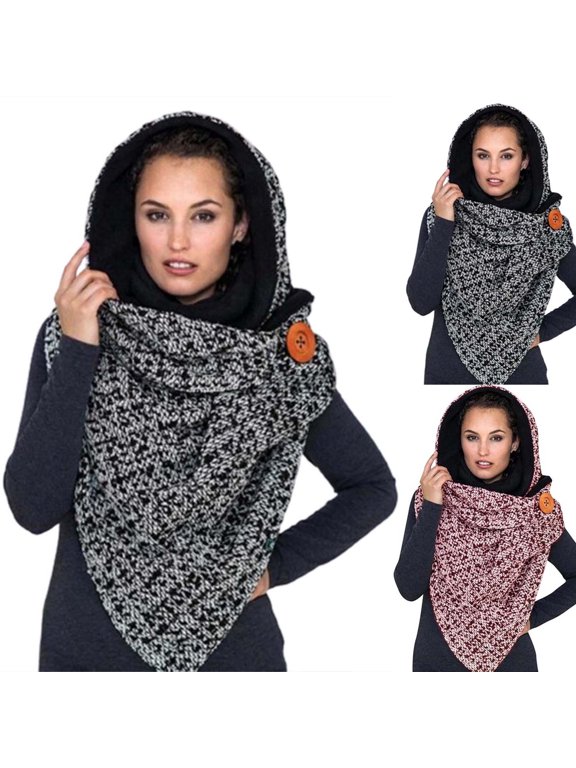 Holiday Gifts! Titcea Winter Scarf for Women Buttons Decoration Retro Style Shawls Wraps Windproof Warm Outdoor Cold Protection Scarves