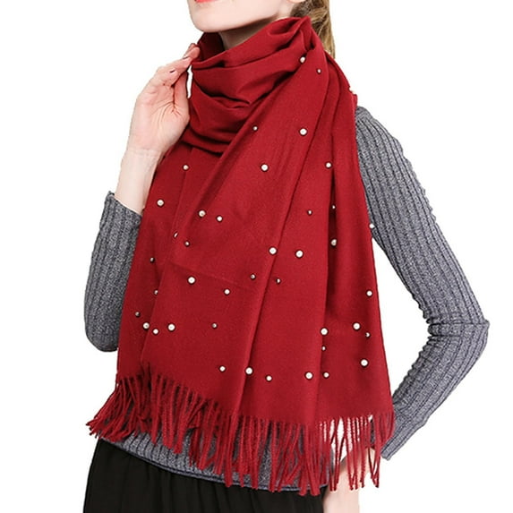Holiday Gifts! Titcea Winter Scarf for Women Tassels Beaded Solid Color Shawls Wraps Windproof Warm Outdoor Cold Protection Scarves