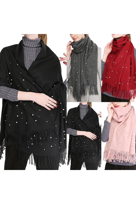 Holiday Gifts! Titcea Winter Scarf for Women Tassels Beaded Solid Color Shawls Wraps Windproof Warm Outdoor Cold Protection Scarves