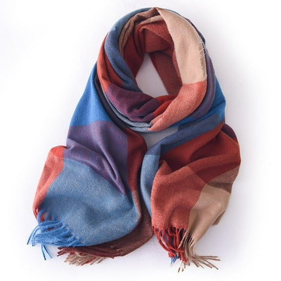 Holiday Gifts! Titcea Winter Scarf for Women Thicken Tassels Contrasting Plaid Retro Shawls Wraps Windproof Warm Outdoor Cold Protection Scarves