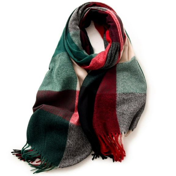 Holiday Gifts! Titcea Winter Scarf for Women Thicken Tassels Contrasting Plaid Retro Shawls Wraps Windproof Warm Outdoor Cold Protection Scarves