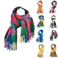 thumbnail image 1 of Holiday Gifts! Titcea Winter Scarf for Women Thicken Tassels Patchwork Print Shawls Wraps Windproof Warm Outdoor Cold Protection Scarves, 1 of 6