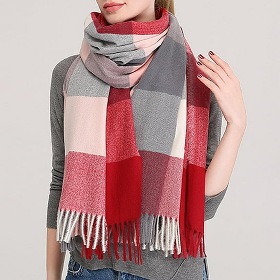 Holiday Gifts! Titcea Winter Scarf for Women Thicken Tassels Plaid Print Shawls Wraps Windproof Warm Outdoor Cold Protection Scarves