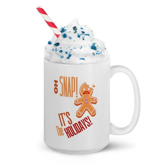 Holiday Gingerbread Accent Coffee Mug (15, 20oz) - Oh Snap, It's the Holidays - Funny Ceramic Mug (15 oz)
