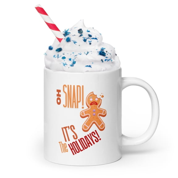 Holiday Gingerbread Accent Coffee Mug (15, 20oz) - Oh Snap, It's the Holidays - Funny Ceramic Mug (20 oz)