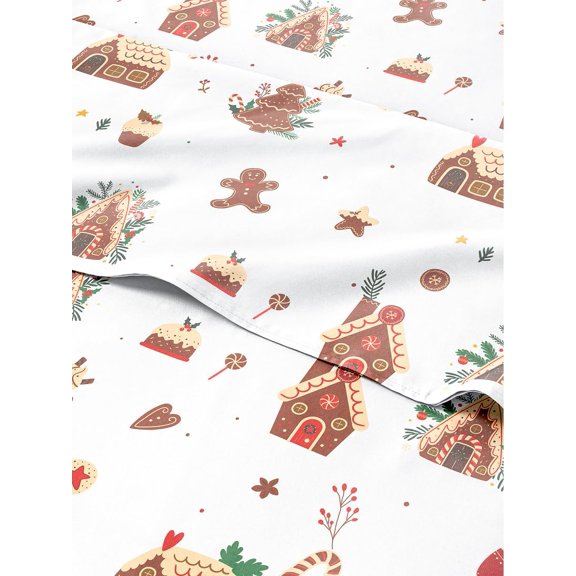 Holiday Gingerbread House Print 4-Piece King Sheet Set
