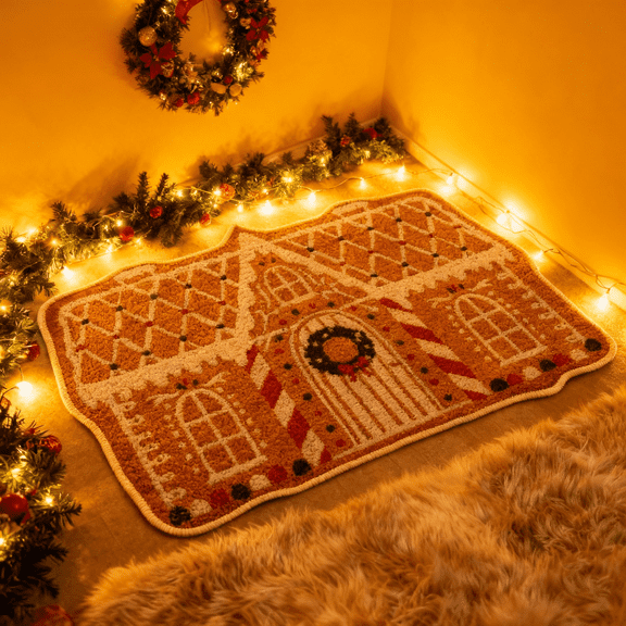 Holiday Gingerbread Mat – Christmas Welcome Rug, Soft Natural Fibers, Dirt Scraping, Multi-Functional for High-Traffic Areas, Perfect for Front Doors & Porches