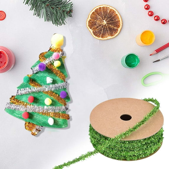 Holiday Glitter Christmas Ribbon 8mm - Metallic Yarn Garland Fringe for Gift Wrapping and Tree Decoration, 10 Yard Roll of Festive Ribbon