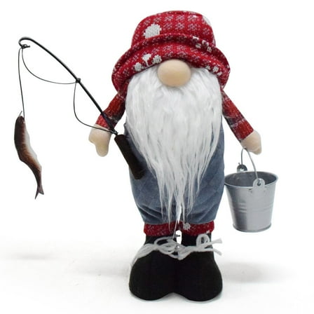 Holiday Gnome Christmas Gnome Decorations, Handmade Fishing Tomte Santa Figurine for Holiday Home Ornaments, 6x11in
