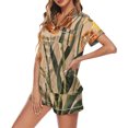 thumbnail image 1 of Holiday Graphic Satin Shorts Set for Women Short Sleeve Button Down Top Matching Drawstring Shorts Soft Lightweight Sleep, 1 of 4