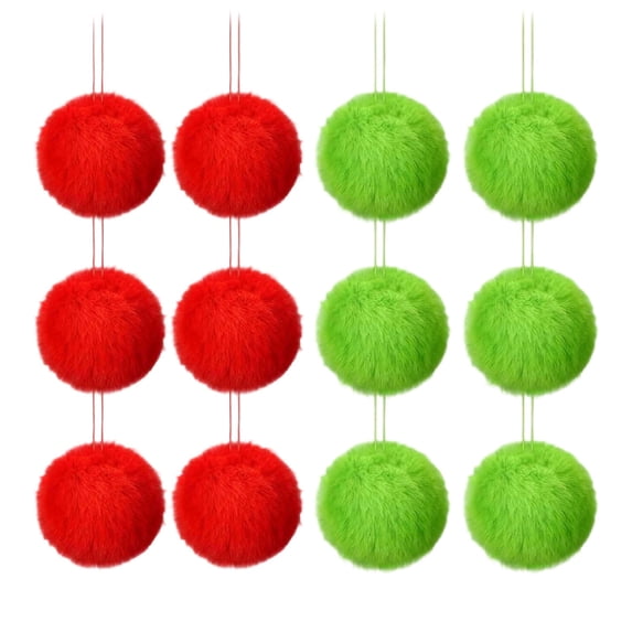 Holiday Green Furry Christmas Ornaments, 16-piece Red Decorative Crafts Set for Christmas Tree Hangings, Festive Home Décor
