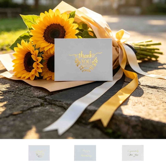 Holiday Greeting Card - Folded Wishes Greeting Card, Birthday Gift Card, Hot Stamping Floral Design Card, Paper Greeting Card, White, Ccwuwei