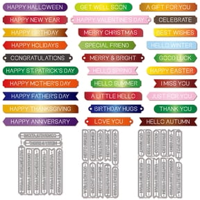Holiday Greetings Cutting Dies for Card Making Blessings Text Metal Die Cuts Festival Labels Cuts Stencils for DIY Embossing Crafts Paper Decor