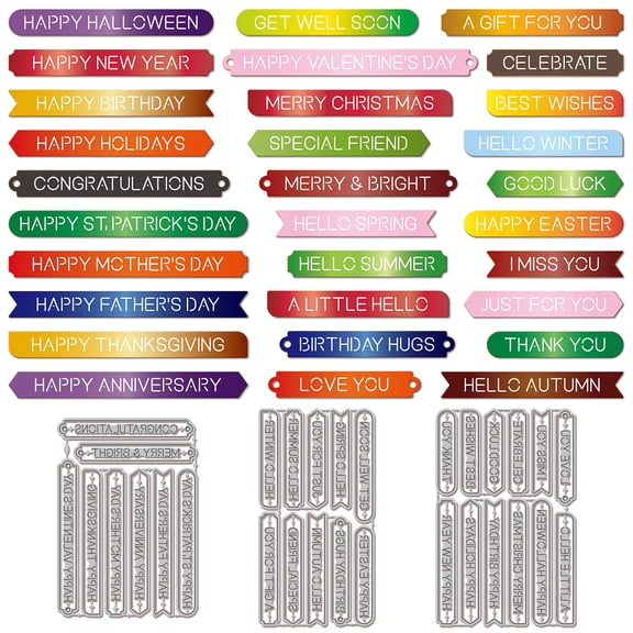 Holiday Greetings Cutting Dies for Card Making Blessings Text Metal Die Cuts Festival Labels Cuts Stencils for DIY Embossing Crafts Paper Decor