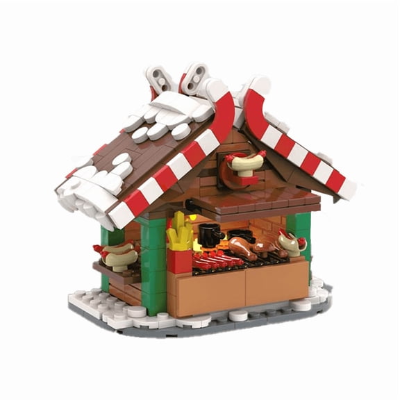 Holiday Grill Food Stall Building Block Model, SnowTopped Market Booth Building Set for Display