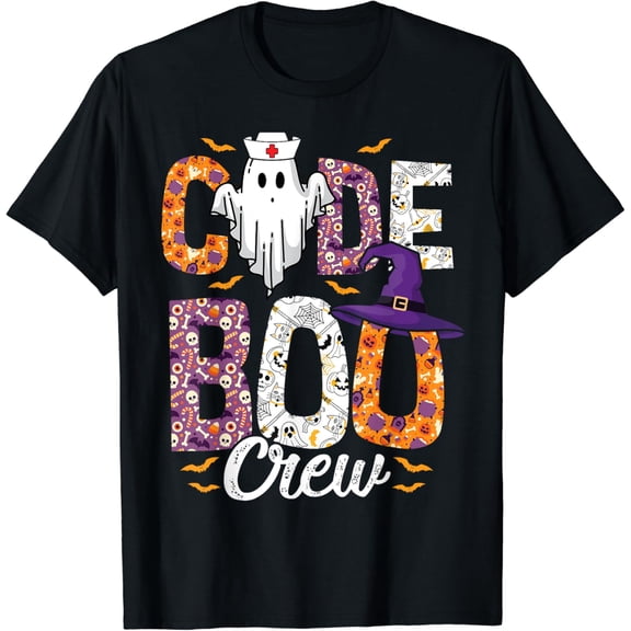 Holiday Halloween Code Boo Crew Ghost Nurse Costume Nursing T-Shirt, Size S-5XL