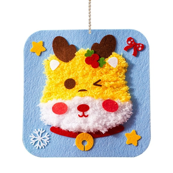 Holiday Handmade Craft Kit, Kids Christmas Art Project, Non-woven Threading Painting Sewing Set