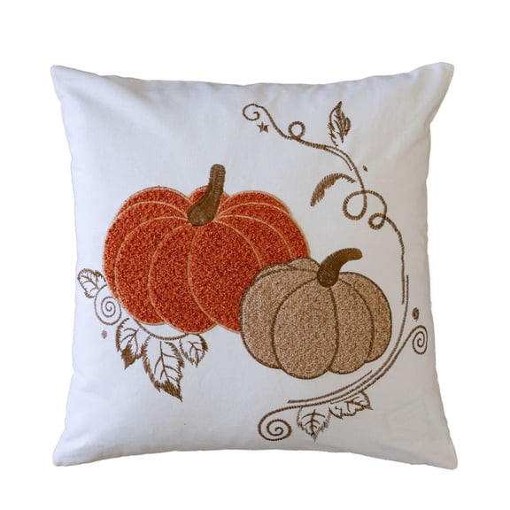 Holiday Harvest Spice Embroidered Pumpkin Graphic Polyester 20 in. x 20 in. Decorative Throw Pillow