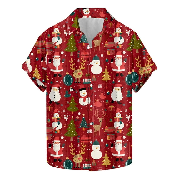 Holiday Hawaiian Shirt for Men Women Cute Christmas Hawaiian Shirts Festive Summer Beach Short Sleeve Button Down Shirt