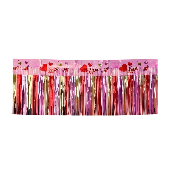 Holiday Heart Foil Curtain Backdrop Decor 1Pc Metallic Fringe Garland For Party Wall Ceiling Decoration 15.0 X 118.1 Inches 0.13 Lb