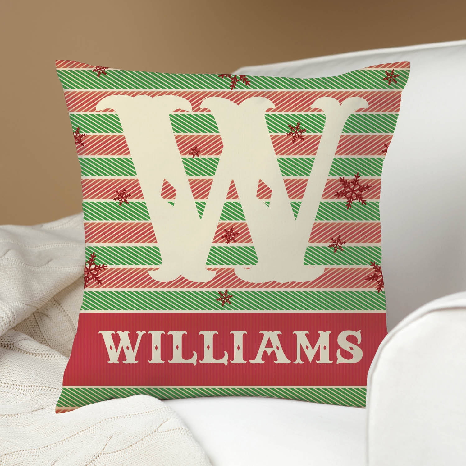 Holiday Herringbone Personalized Pillow